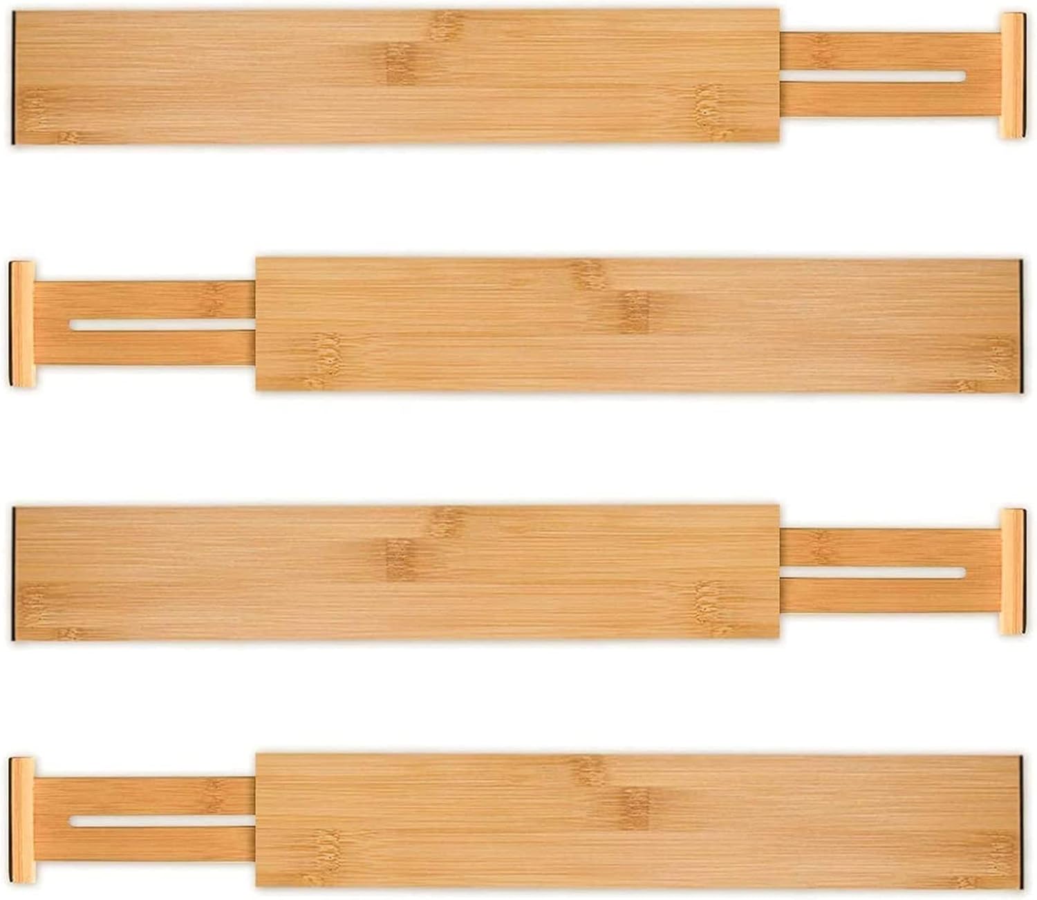4 PCS Bamboo Kitchen Drawer Dividers(Fits 15"-17.7" Drawer Inner Size), Adjustable Drawer Organizers for Socks, Spring Loaded, Works in Drawer for Bedroom, Kitchen, Dresser, Bathroom, Desk