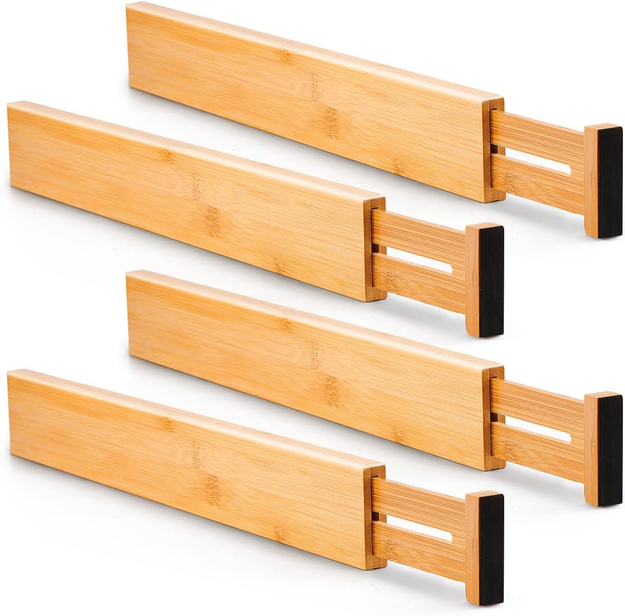 4 PCS Bamboo Kitchen Drawer Dividers(Fits 15"-17.7" Drawer Inner Size), Adjustable Drawer Organizers for Socks, Spring Loaded, Works in Drawer for Bedroom, Kitchen, Dresser, Bathroom, Desk