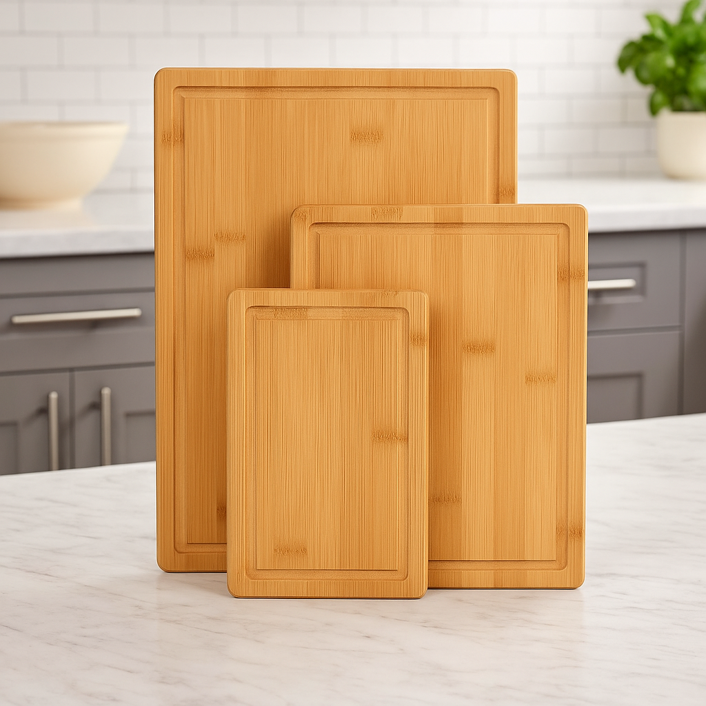 3-Piece Bamboo Cutting Board Set – Heavy-Duty Kitchen Boards with Juice Groove for Meat, Vegetables & More